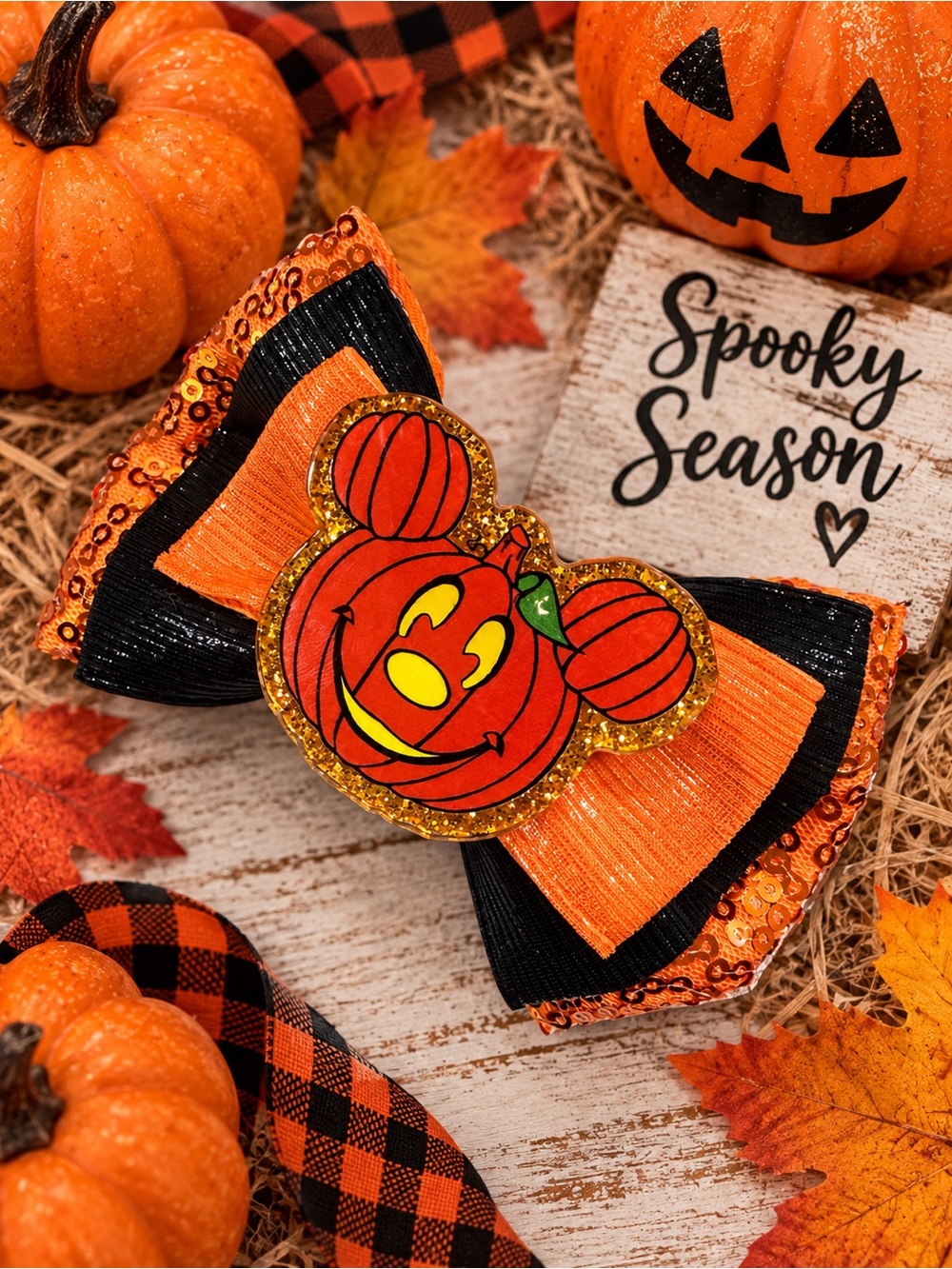 Halloween Pumpkin Kids Hair Bow - Orange & Black